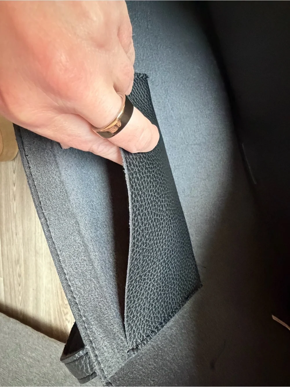 Vince Camuto Black Vegan Leather Tote with Gray Stripe